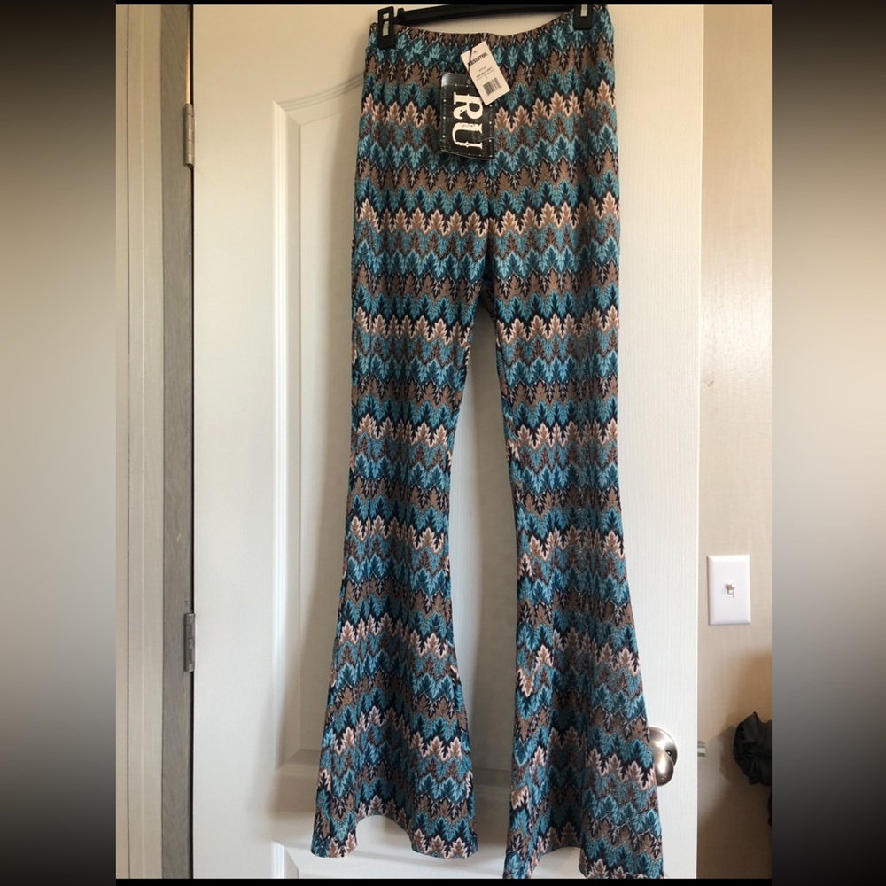 RU Apparel Blue + Brown “Marley” Palazzo Pants
